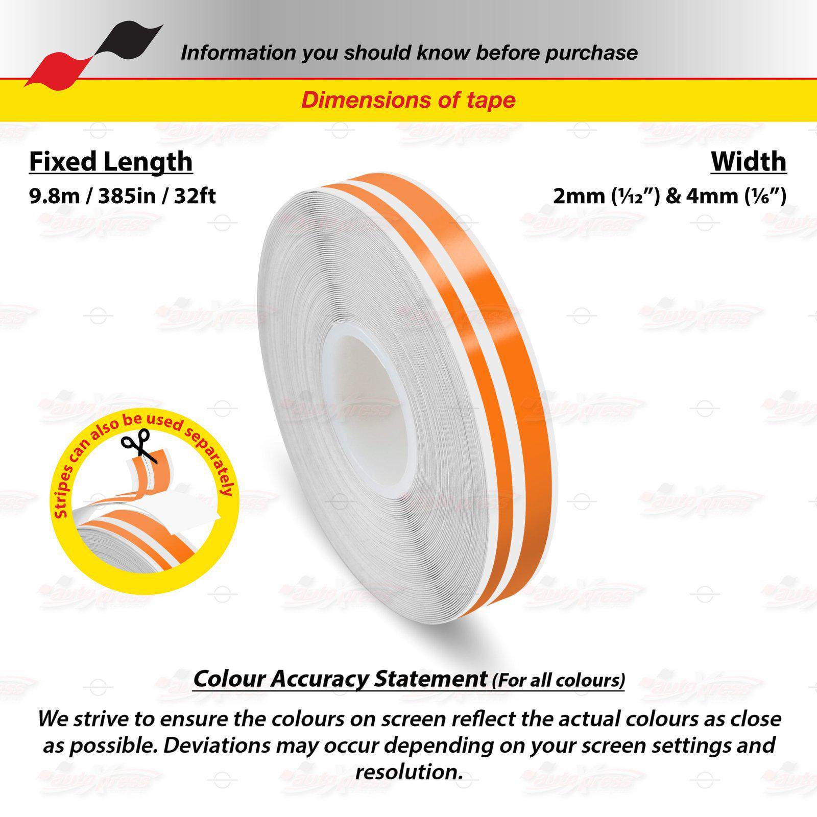 Orange 1/2" Twin Pinstripe Racing Tape Roll | 32ft Vinyl Sticker For Cars, Helmets, Crafts