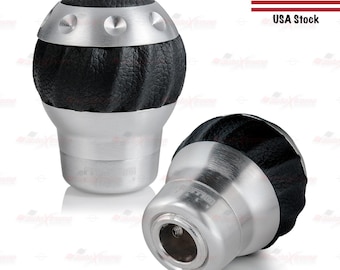 Universal 5 Speed Manual Aluminum Sports Car Gear Shift Knob BLACK with SILVER CASING with 3 Rubber Adapters Included | AutoXtreme