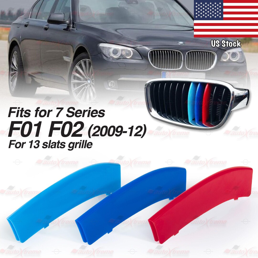 Tri-color 13 BARS Kidney Grille Front Cover Insert Clips Fits BMW 7 ...