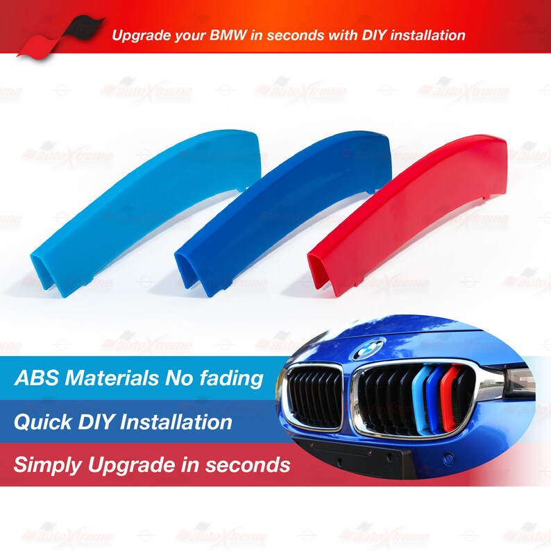 Tri-color 12 BARS Kidney Grille Front Cover Insert Clips Fits BMW 5 ...