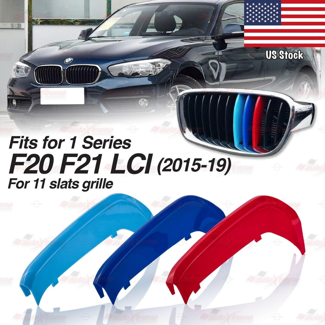 Tri-color 11 BARS Kidney Grille Front Cover Insert Clips Fits BMW 1 ...