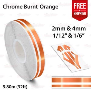 CHROME BURNT-ORANGE 1/2" 12mm Double Stripes Car PinStriping Styling Trim Adhesive Line Tape Decal Vinyl Sticker | 32ft 9.80m | AutoXpress