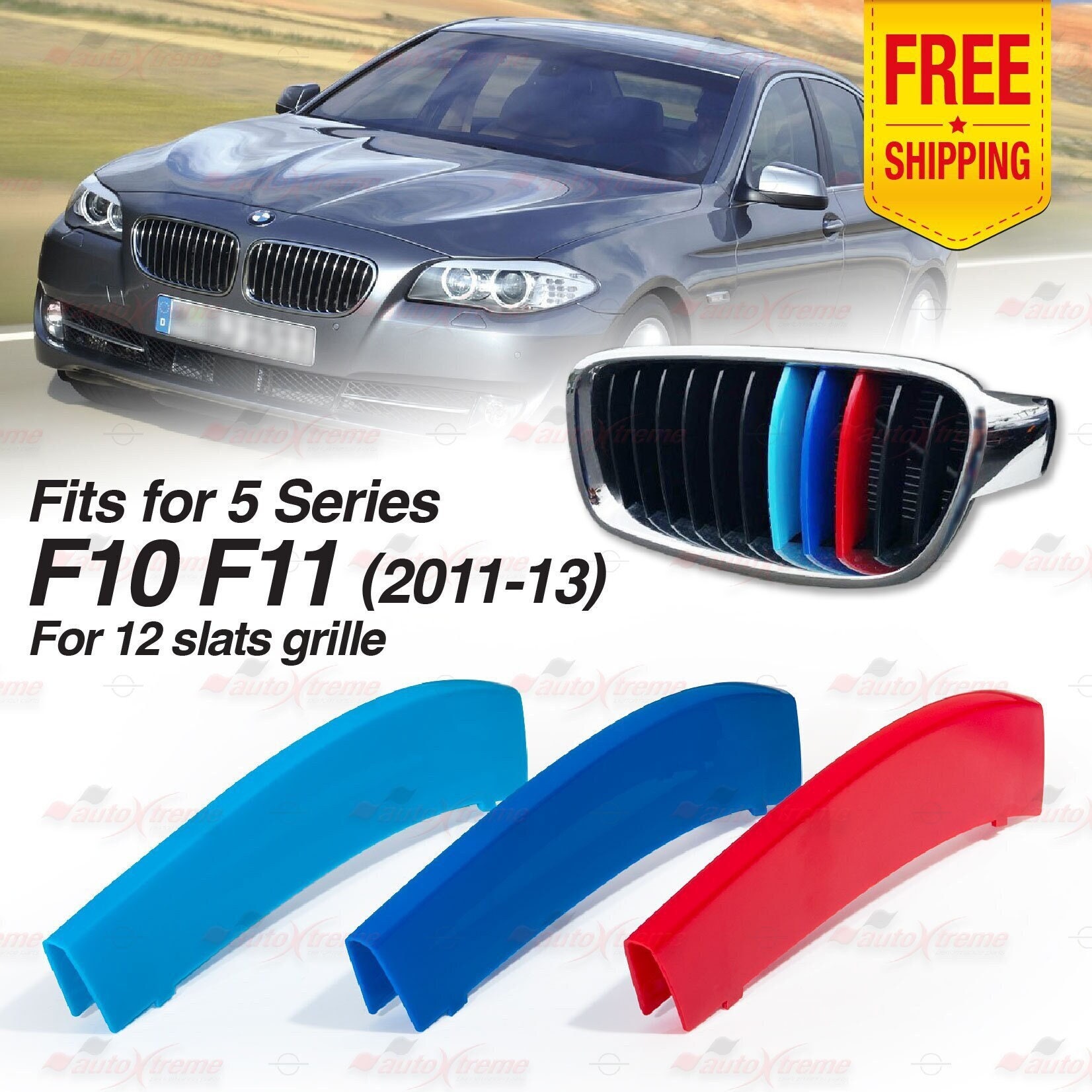 Tri-color 12 Bars Front Kidney Grille Sports Trim Cover Clips for BMW 5  Series F10 F11 2011-2013 Autoxtreme 