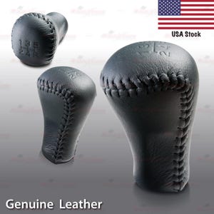 For Toyota Only 5 Gear Speed Authentic LEATHER in BLACK with BLACK Baseball Stitch Threads Sports Gear Shift Knob | AutoXtreme