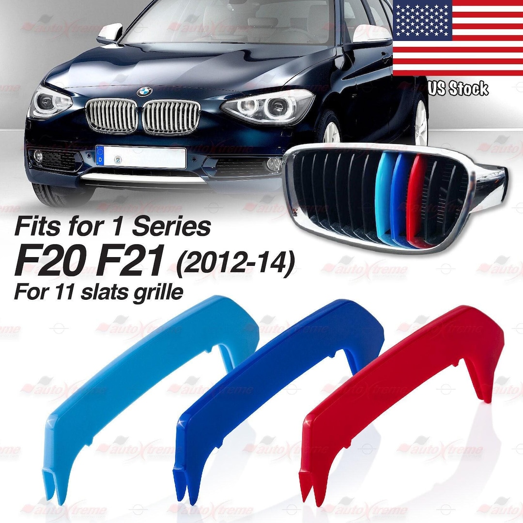 Tri-color 11 BARS Kidney Grille Front Cover Insert Clips Fits BMW 1 ...