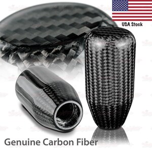 Carbon Fiber Black Cylindrical Shape Sports Gear Shift Knob including 3 Screw Adaptors compatible with 5 or 6 Speed MT | AutoXpress
