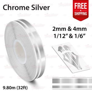CHROME SILVER 1/2" 12mm Double Stripes Car PinStriping Styling Trim Adhesive Line Tape Decal Vinyl Sticker | 32ft 9.80m | AutoXpress