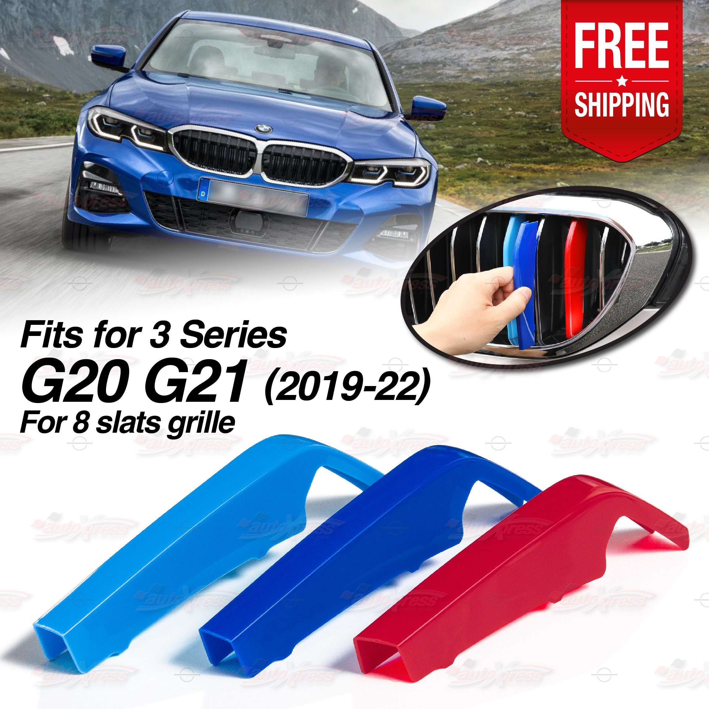 M-sport 8 Slats Kidney Grill Grille 3 Color Cover Clips for BMW 3 Series G20  G21 2019-2022 Autoxpress 