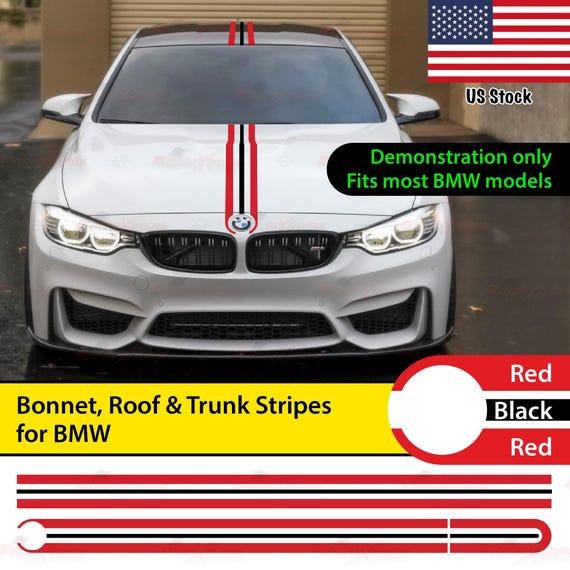 thumbnail image 2 of Universal BMW M-Style Color Stripes Rally Hood Vinyl Decal Sticker – Red Blue Violet 2 of 6