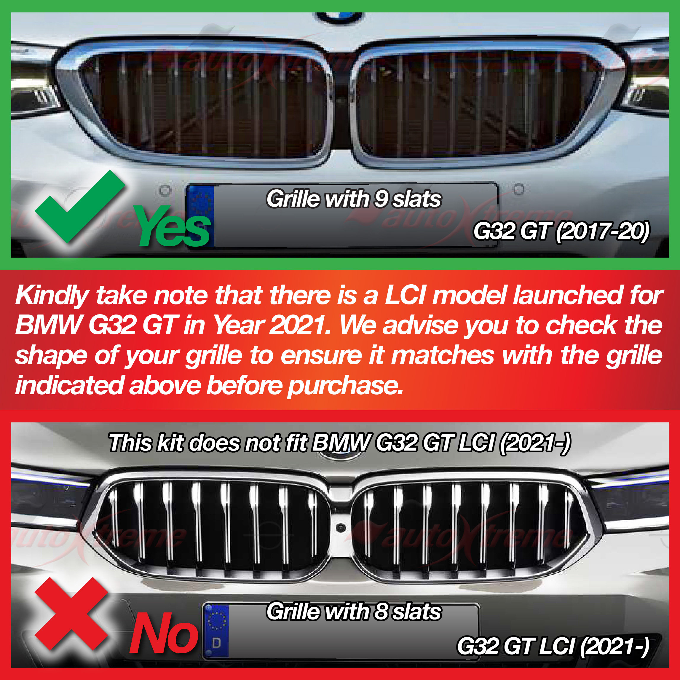 Tri-color 9 BARS Kidney Grille Front Cover Insert Clips Fits BMW 6 ...