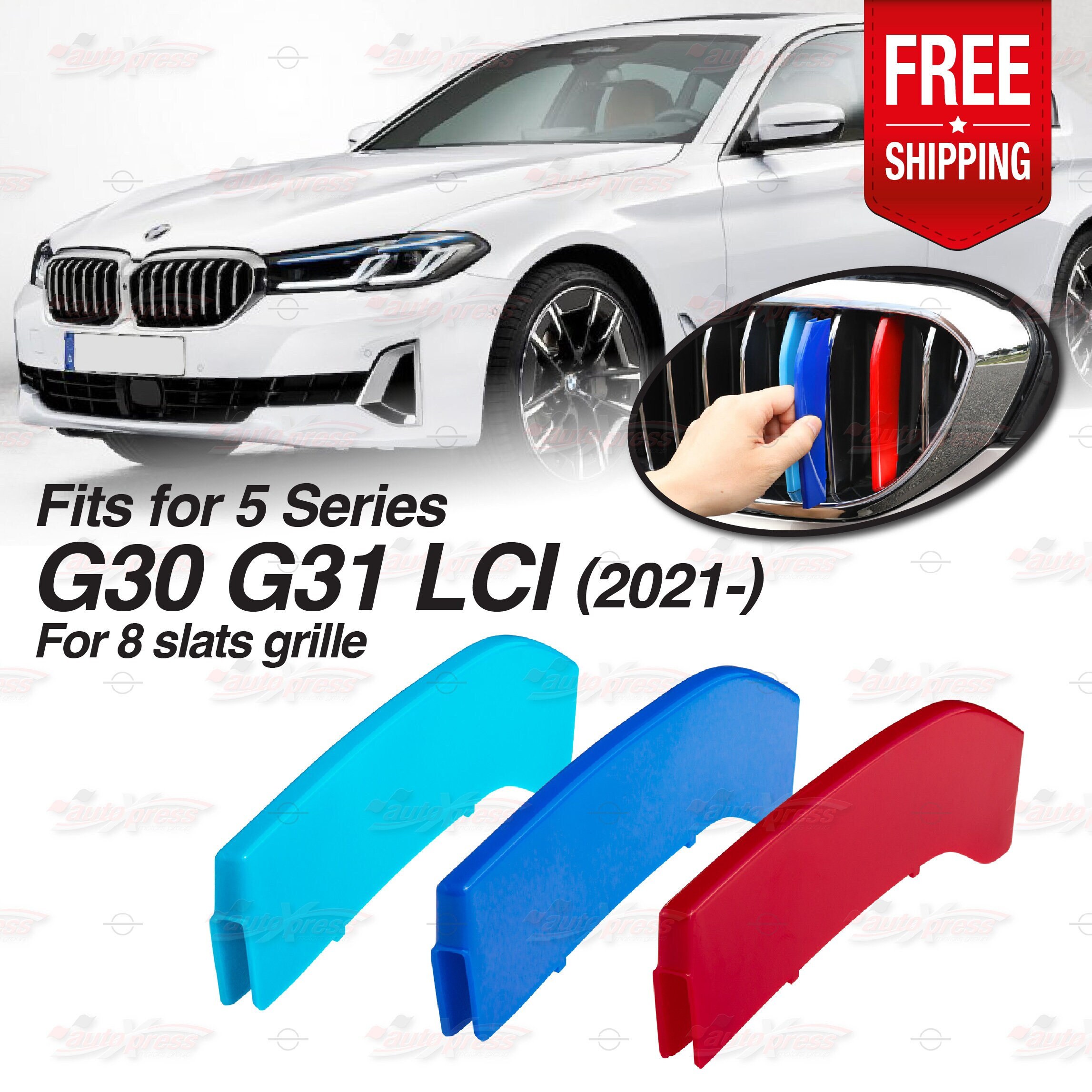 M-sport 8 Slats Kidney Grill Grille 3 Color Cover Clips for BMW 5
