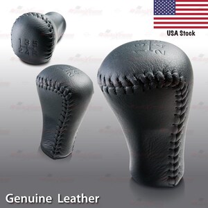 For Toyota Only 5 Gear Speed Authentic LEATHER in BLACK with BLACK Baseball Stitch Threads Sports Gear Shift Knob | AutoXtreme