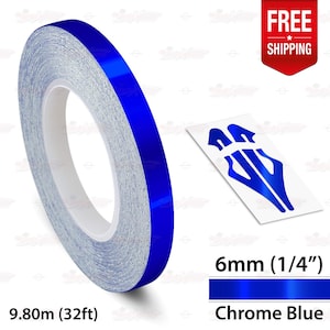 CHROME BLUE 1/4" 6mm Roll Pin Stripe Car PinStriping Styling Trim Adhesive Line Tape Decal Vinyl Sticker | 32ft 9.80m | AutoXpress