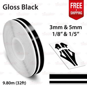 9/16 (15mm) Double Line Vinyl Pinstripe Sticker Roll – Gloss Black, 32ft Long