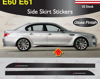 Compatible with BMW E60 E61 5 Series Performance Side Skirt Decals Trim GLOSS BLACK Vinyl Stripes Stickers | AutoXtreme