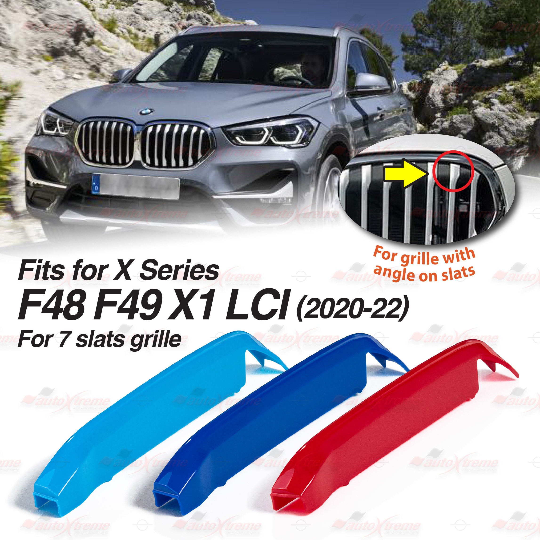 Tri-color 7 BARS Kidney Grille Front Cover Insert Clips Fits BMW X1 X ...