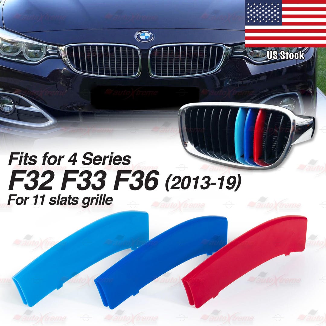 Tri-color 11 BARS Kidney Grille Front Cover Insert Clips Fits BMW 4 ...