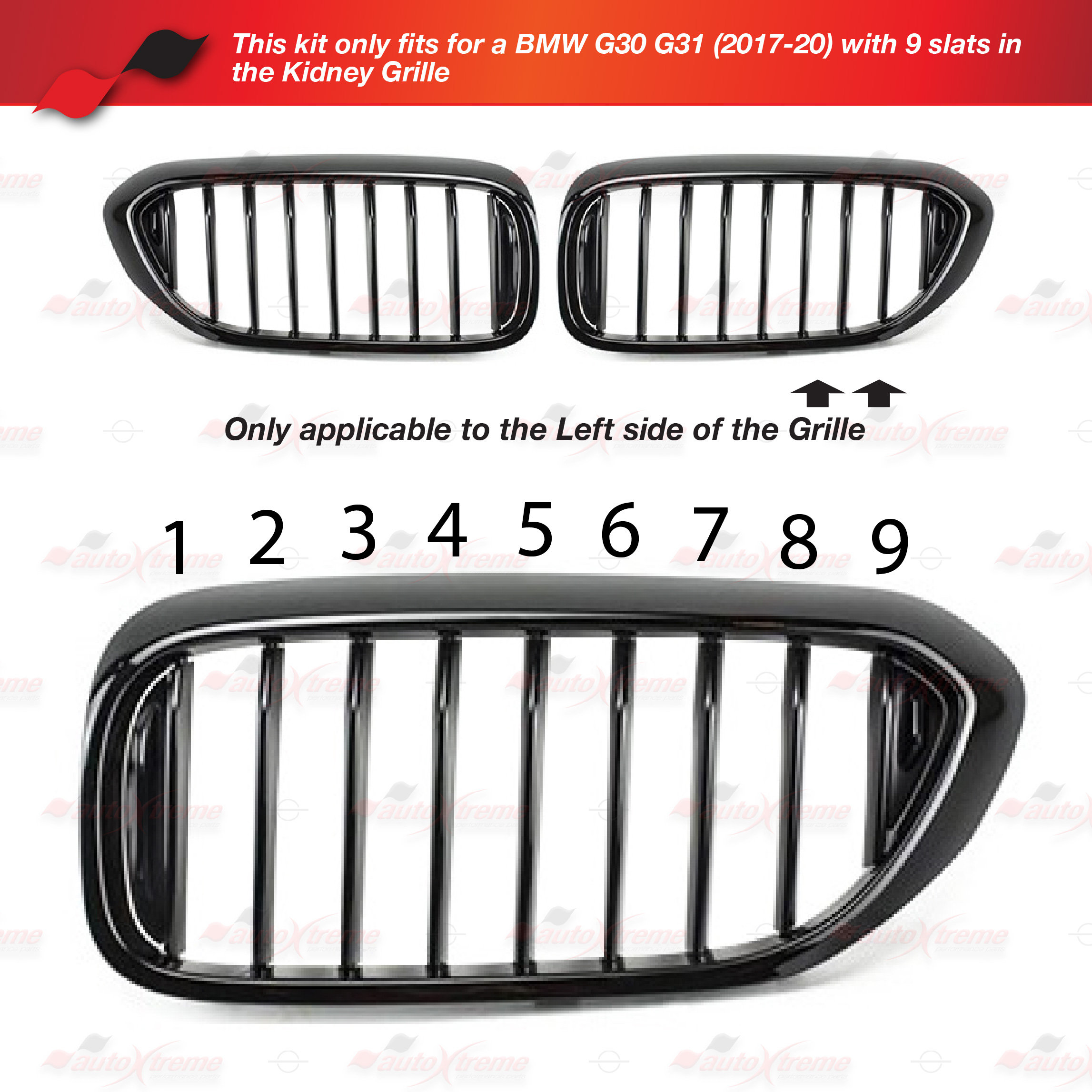 Tri-color 9 BARS Kidney Grille Front Cover Insert Clips Fits BMW 5 ...
