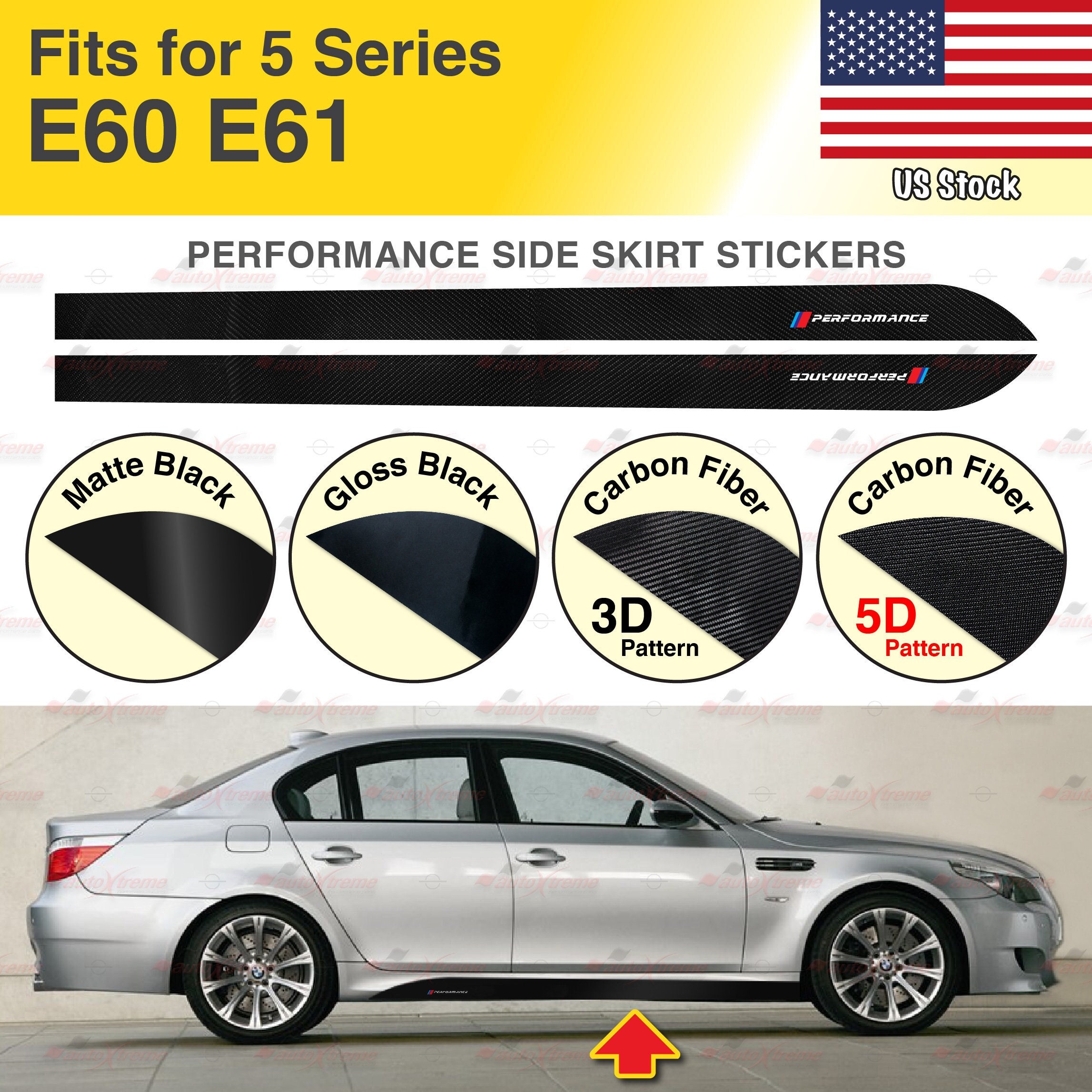 Compatible With BMW E60 E61 5 Series Performance Side Skirt Decals Trim  Sport Decor Vinyl Stripes Stickers Autoxtreme 