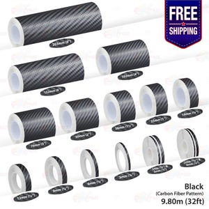 CARBON FIBER BLACK Roll Pin Stripe Car PinStriping Styling Trim Adhesive Line Tape Decor Decals Vinyl Stickers | 32ft 9.80m | FunXpress