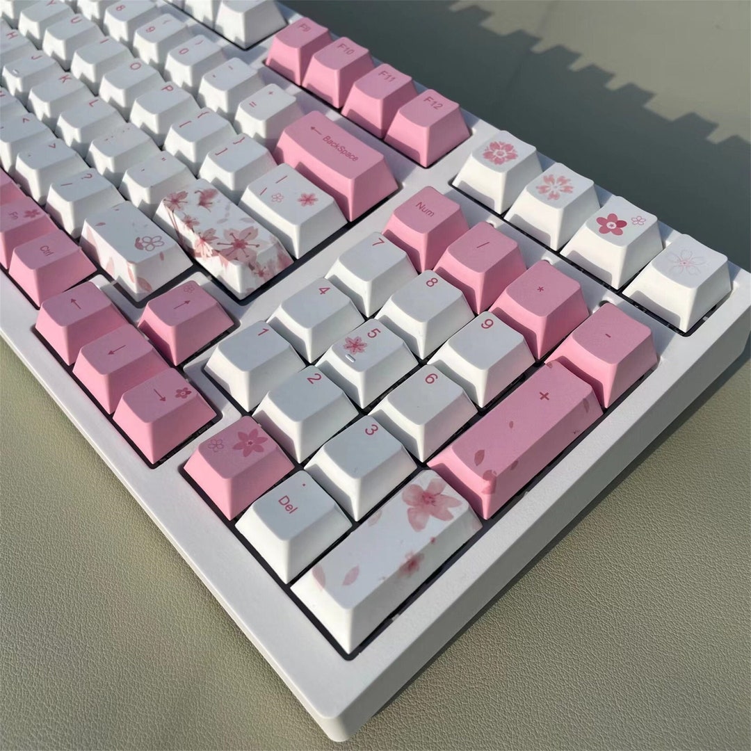 Pink Cherry Blossoms Keycap Set122 Keys Pink Sakura Keycaps Etsy