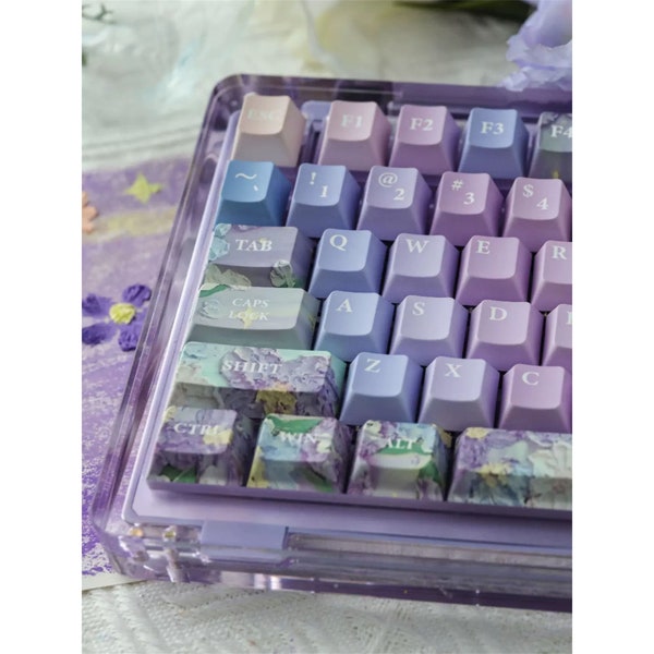 Dream Violet Garden Keycap Set-132 Keys, Purple Flower Backlight Keycap Set, OEM/Cherry Profile pbt Keycap Set For Mechanical Keyboard.