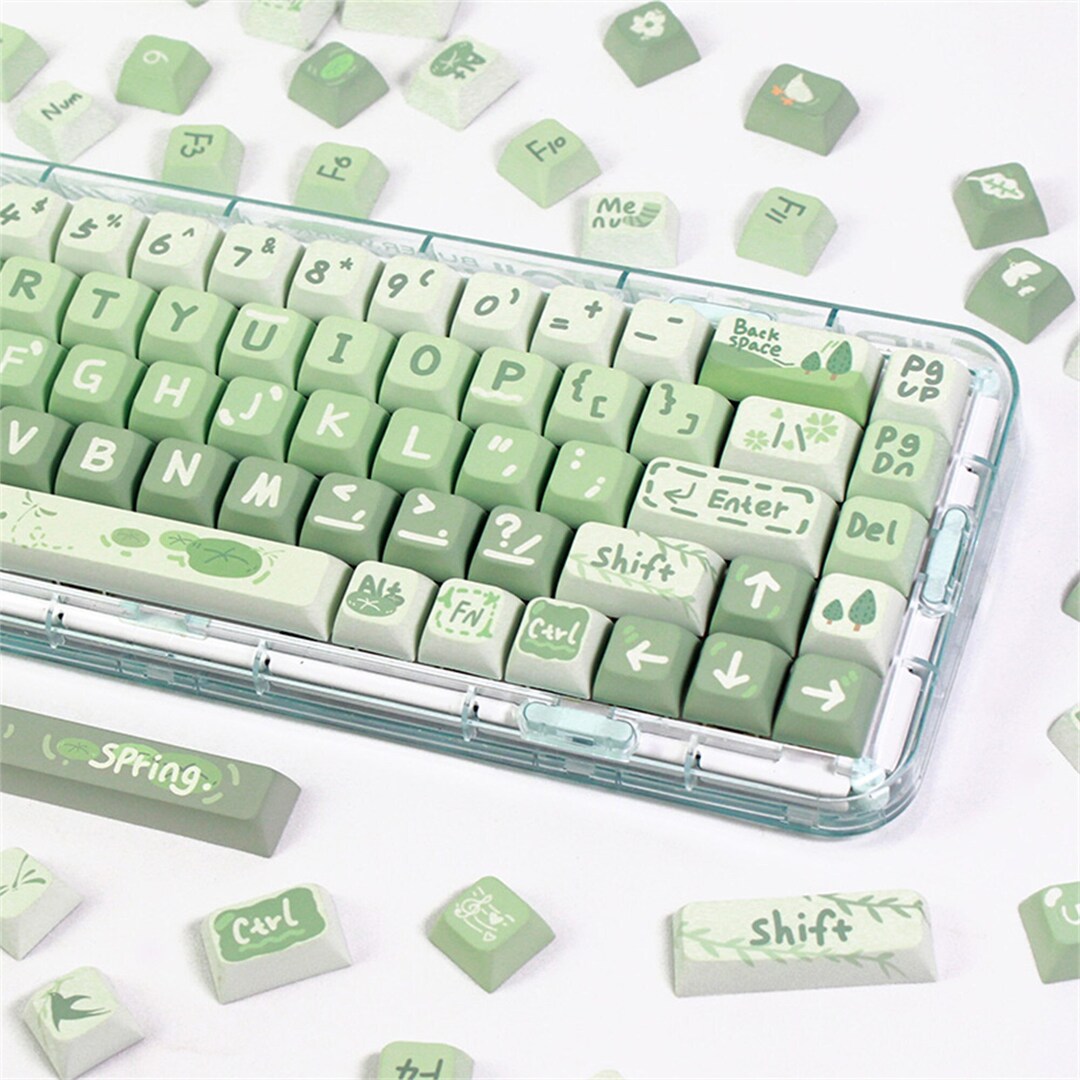Spring Green Plant Keycap Set133pcs, Hand Painted Green Leaves Keycaps