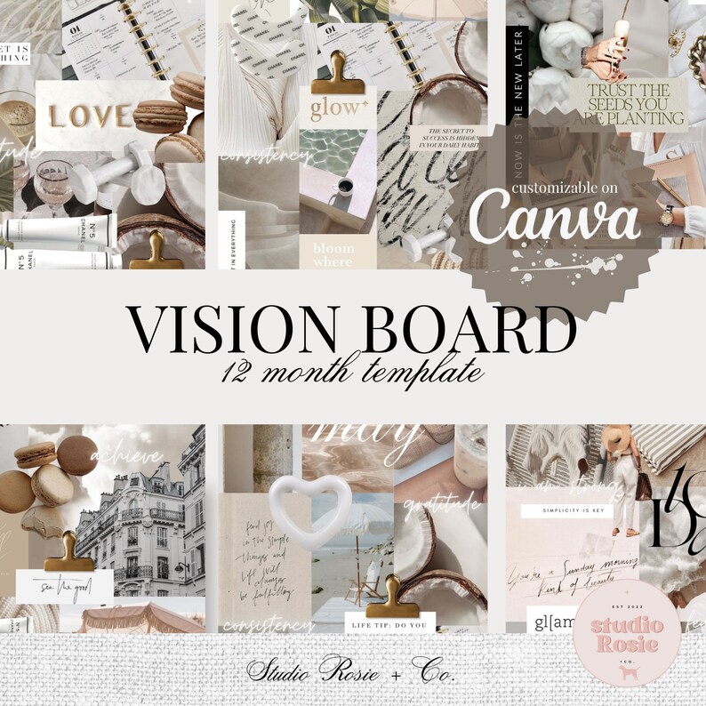 Vision Board 12 Month Template customizable (Download Now) - Etsy