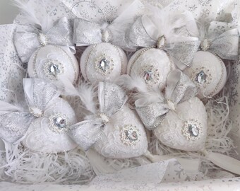 Handmade White Christmas Baubles, home decoration