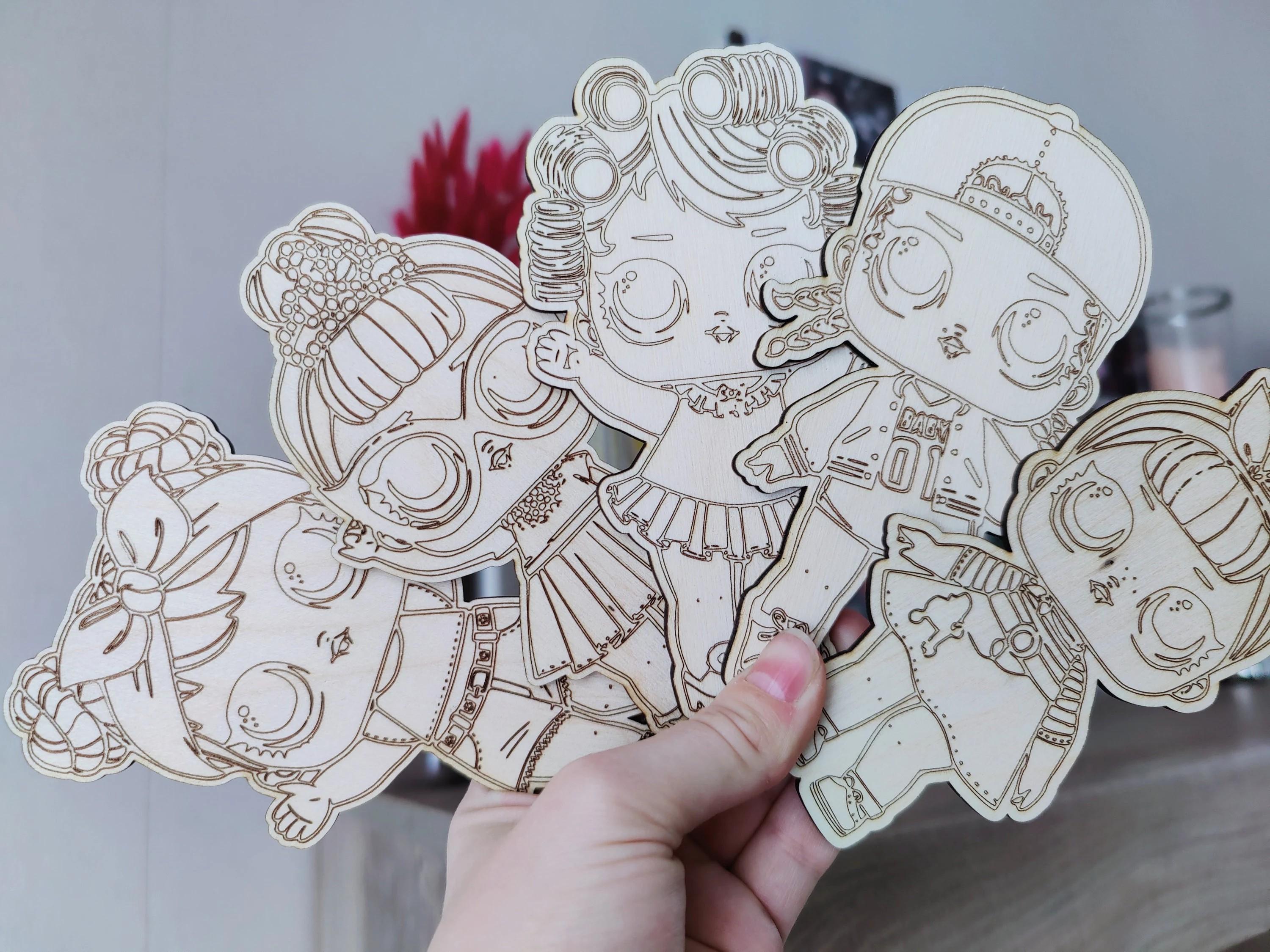 8 Painting craft kit, Wooden Coloring Girls For Kids, Wood Coloring For girls, Gift For Children, Fashion Coloring svg laser cut file.