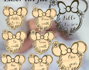 First Year Milestone SVG Pack | Baby Monthly Growth Designs | Digital Cutting Files | Disney | First Year Monthly Designs. MINIE MOUSE