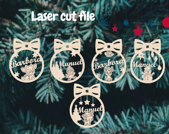 Christmas baubles with name, laser cut file svg ai png jpg, christmas tree decotarion