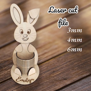 Plantilla svg de organizador de huevos de conejo de Pascua cortado con láser, soporte para bolígrafos, archivo zip cortado con láser vectorial dxf, corte con láser de 3 mm, 4 mm, 6 mm