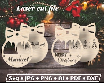 Christmas laser cut Files, Christmas  Personalized Ornament (Digital Download), hanging baubles decoration
