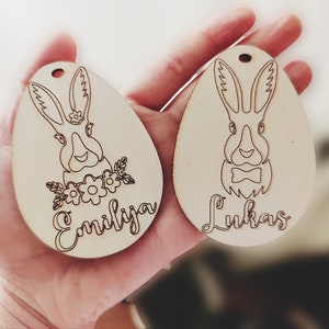 Panier de Pâques lapins tag fichier découpé au laser, fichier de partition sur une seule ligne, Pâques SVG, panier de Pâques personnalisable avec nom, GRAVURE DE LAPINS