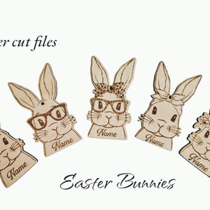5 verschiedene Hasen-Designs, Osterhasen Hängerchen, zum einfachen Ausschneiden, Laser-Cut, Osterhasen mit Namen Gravur. Datei: svg,ai,dxf,eps