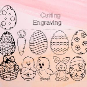 イースター DIY ペイント キット 11 個の svg レーザー カット ファイル、イースター ペイントのアイデア、glowforge 用イースター svg、レーザー カット キット、イースター レーザー スコア ファイル