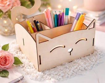 Laser Cut Cat Pen Holder: 3mm Wood Craft File (Digital Download)