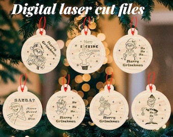 Grinch Christmas hanging trees Ornaments with 8 design| Laser Engraving Cutting Files