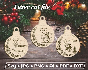 Christmas bauble 2026, christmas decoration laser cut file with text