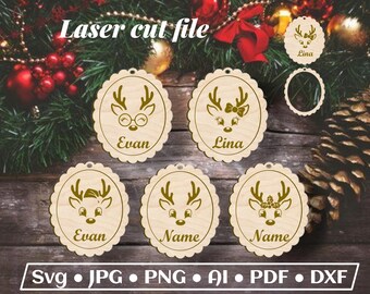 christmas laser cut file, christmas bauble decoration personalized, svg ai png jpg pdf dxf,