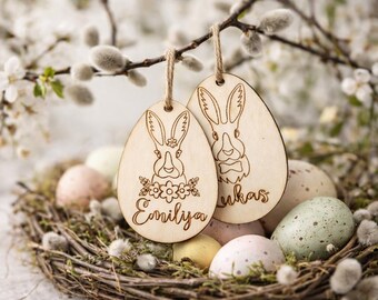Laser Cut Easter Basket Tag Bunny Design, Customizable Name Digital Download, personalized engraving
