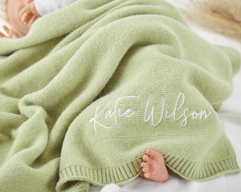 Baby Blanket,Baby gift,Newborn gift,Personalized Name,Stroller Blanket,Embroidered Blanket,Breathable Cotton Knit Blanket,Baby shower Gift