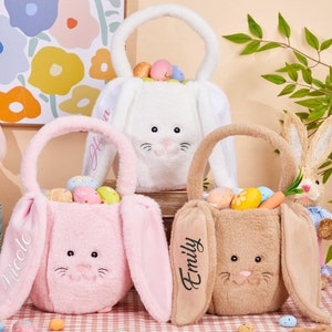 Personalisierter Plüsch-Osterkorb, gestickter Name-Ostern-Eimer, Kinderhasen-Korb mit Namen, kundenspezifische Ostern-Tasche, Ostergeschenke für Mädchenjungen