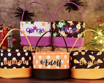 Personalized Halloween Candy Tote,Custom Name Halloween Candy Bucket,Embroidered Halloween Trick or Treat Bag,Candy Buceket Gift for Kids