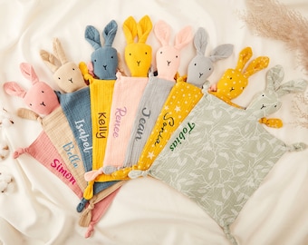 Personalized Rabbit Baby Comforter,Custom Name Baby Blankets,Baby Shower Towel,Organic Cotton Muslin Bunny Comforter,Baby Muslin Embroidered