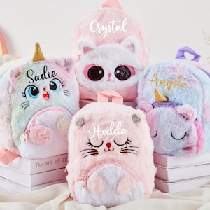 Sac à dos licorne personnalisé, sac à dos personnalisé pour tout-petits, sac licorne en peluche, sac à dos de rentrée scolaire, cadeau de baby shower, cadeaux de Noël pour tout-petits
