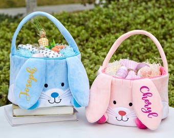 Bolsa de Pascua bordada, cesta de Pascua personalizada, cesta de Pascua rosa, cesta de Pascua para niñas, regalos de Pascua para bebés, regalos de Pascua para niños.