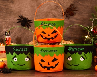 Trick or Treat Bag , Custom Halloween Candy Bucket,Halloween Basket Personalized ,Embroidered Name Halloween Tote, ,Halloween Candy Bag