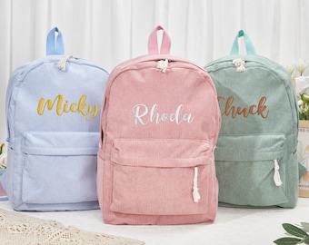 Kids School Bag,Personalized Toddler Backpack,Embroidered Name Child Book Bag,Corduroy Backpack for Students,Diaper Bag,Birthday Gift